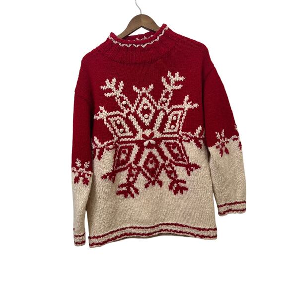 Vintage Festive Red and Cream Turtleneck Sweater - Picture 5 of 8